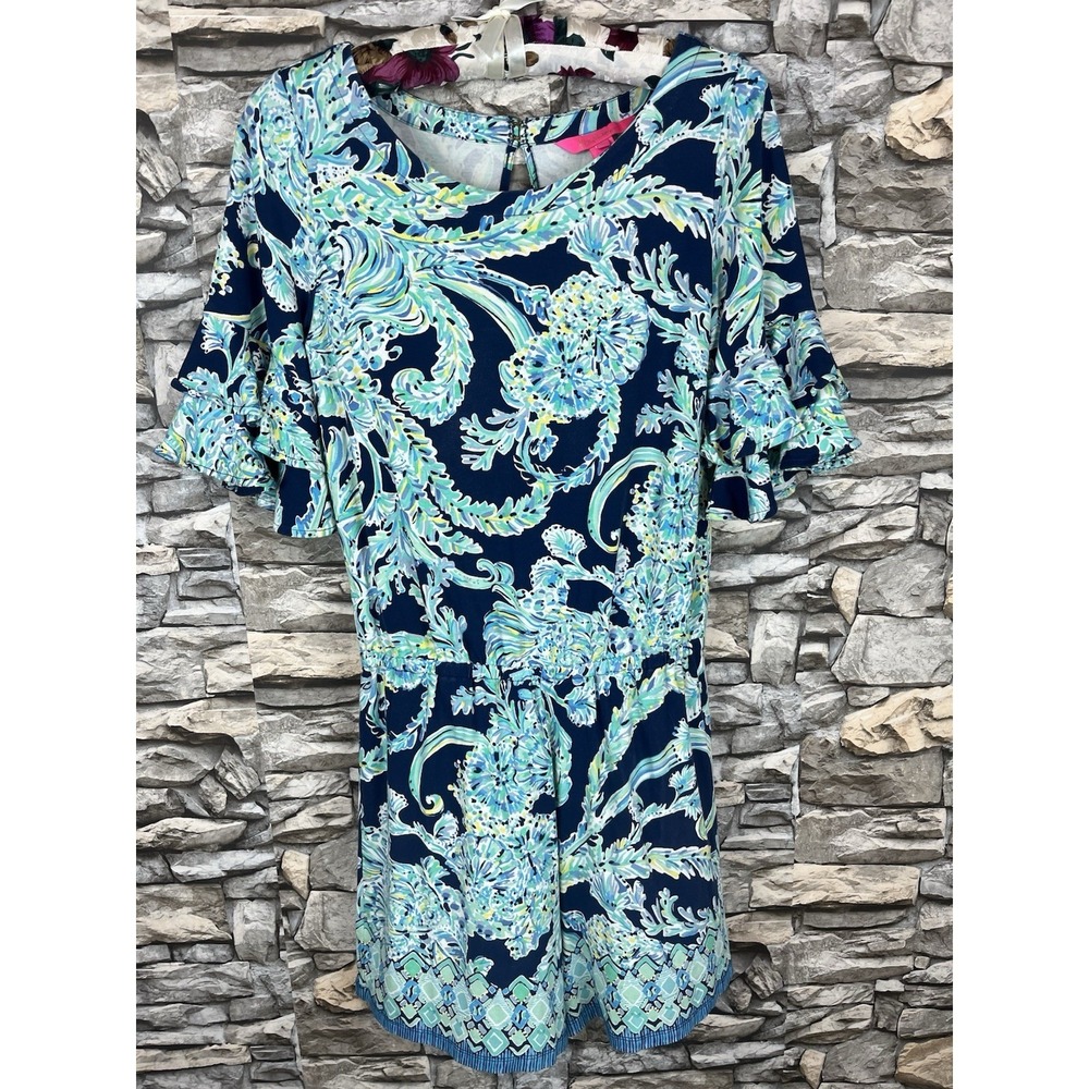 Lilly Pulitzer Lula Romper High Tide Navy Scuba Doo Engineered Romper Size SMALL